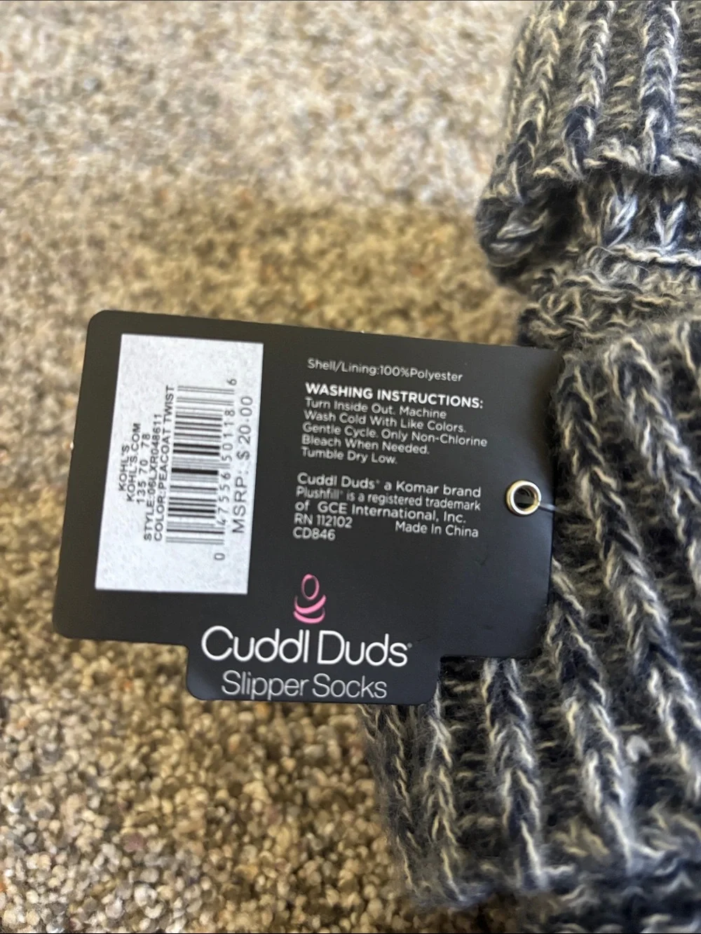 Cuddl Duds Men's Marled Navy and Gray Cozy Crew Socks